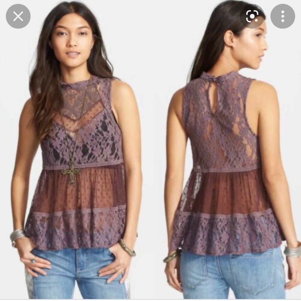 Free People Lady Bird purple lace blouse